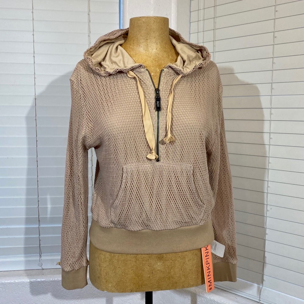MINKPINK hoody zipper net cream M long sleeve